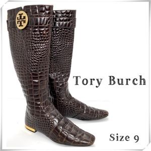 TORY Burch Croco Embossed Leather Knees-high Riding Boot in Brown